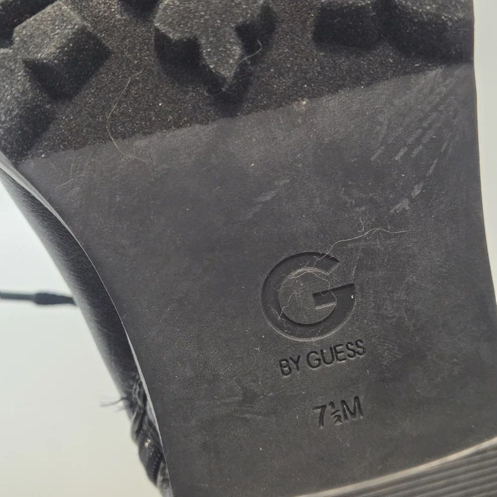 G By Guess Black Lace Up And Zip Stacked Heel Boots Studded Size 7.5 M